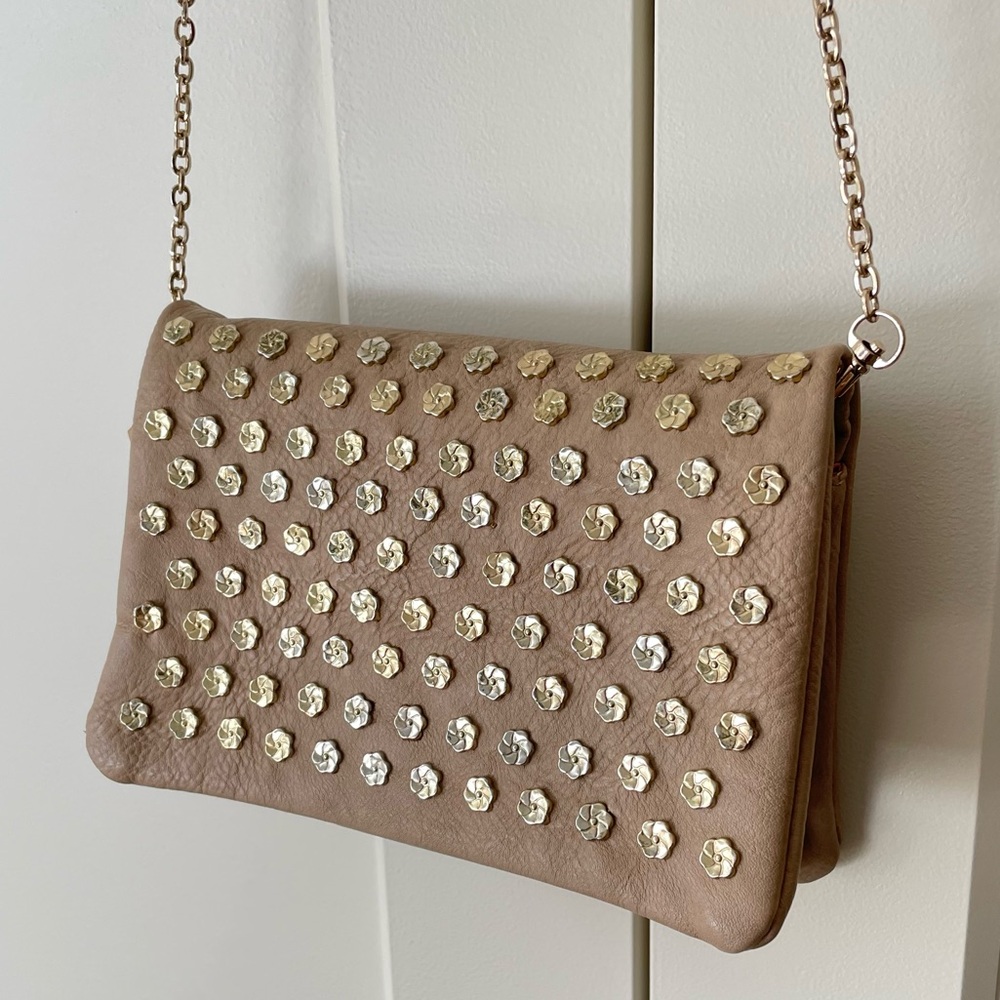Blush Leather Crossbody with Flower Studs